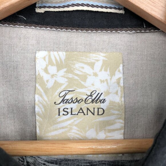 Tasso Elba Island Men's Button Up Tropical Shirt XXL Black Linen Blend Vacation - Picture 3 of 8